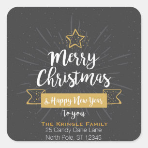 Chalkboard - kerstcadeautje - nieuwjaars adres vierkante sticker