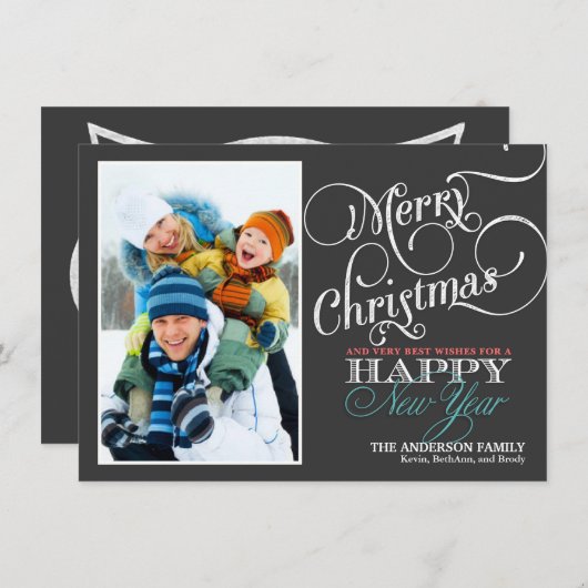 Chalkboard kerstfeestdag fotoplatte kaart (Voorkant / Achterkant)