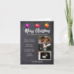 Chalkboard kerstfoto Zwangerschap Aankondiging<br><div class="desc">De opwinding van je zwangerschap kan worden gedeeld met naaste familie en vrienden met deze kerstkaartje voor het fotocollage. Tik dan met andere hoogtepunten van het jaar en verrassing en verheug hen over het grote nieuws van de aankomstmaand van de baby. Pas de speciale groet, de namen, de details, de...</div>