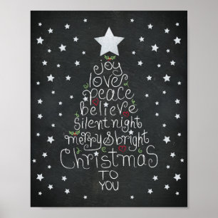 Chalkboard kersthand met brieftered Love Joy Peace Poster