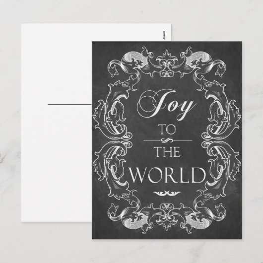 Chalkboard kerstkaart Joy to World Feestdagenkaart (Voorkant / Achterkant)