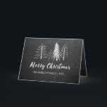 Chalkboard Kerstmis besneeuwde bomen niet-foto Feestdagen Kaart<br><div class="desc">Krijtbord achtergrond met handgetekende krijt winterbomen en sneeuw,  "Merry Christmas" script in wit,  gevouwen wenskaart.</div>