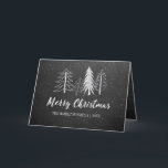 Chalkboard Kerstmis besneeuwde bomen niet-foto Feestdagen Kaart<br><div class="desc">Krijtbord achtergrond met handgetekende krijt winterbomen en sneeuw,  "Merry Christmas" script in wit,  gevouwen wenskaart.</div>