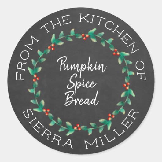 Chalkboard Kerstmis Holly krans keuken traktaties Ronde Sticker (Voorkant)