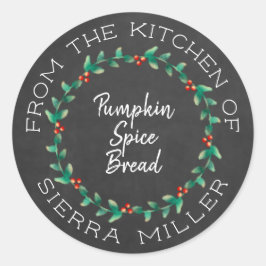 Chalkboard Kerstmis Holly krans keuken traktaties Ronde Sticker