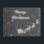 Chalkboard Kerstmis |  Sinterklaas Sleigh Feestdagenkaart<br><div class="desc">Schone en eenvoudige kerstkaart met een kerstman in zijn slee met zijn vliegende rendier. Beschikbaar als een platte kaart en briefkaart. Ik wens jullie allemaal een prettig kerstfeest en gelukkig nieuwjaar!</div>