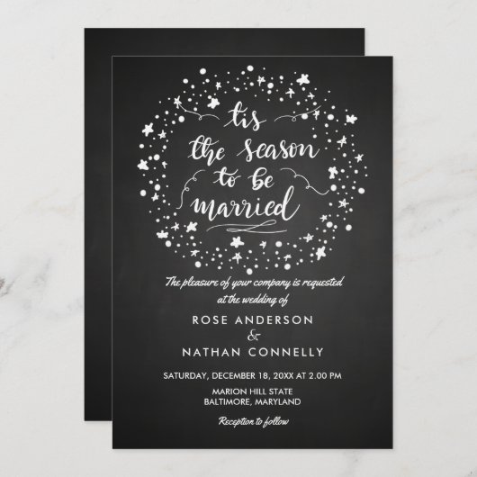 Chalkboard Kerstmis | Winterbruiloft handgeschreve Kaart (Voorkant / Achterkant)