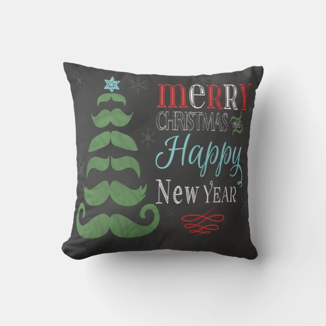 Chalkboard Kerstmustache Novelty Pillow Kussen (Voorkant)