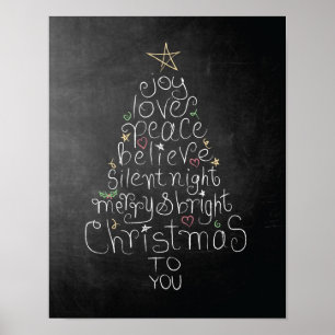 Chalkboard kerstposter Love Joy Peace Geloof Poster