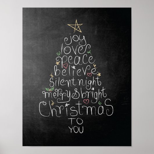 Chalkboard kerstposter Love Joy Peace Geloof Poster (Voorkant)