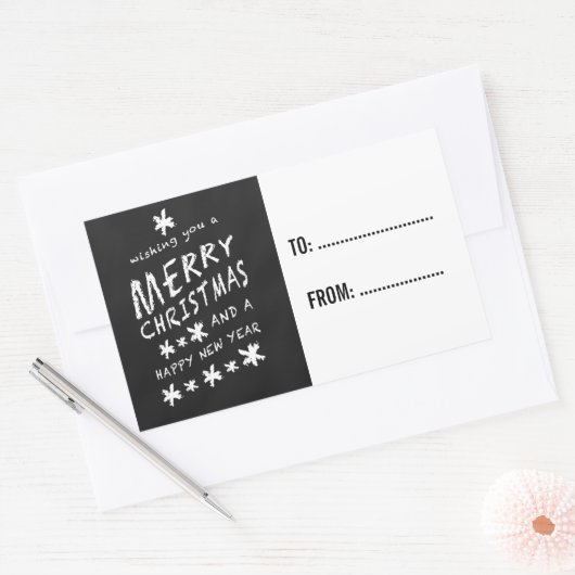 CHALKBOARD KERSTVAKANTIE CADEAUBONNEN RECHTHOEKIGE STICKER (Envelop)