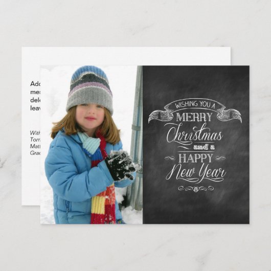 Chalkboard kerstwensen feestdagenkaart (Voorkant / Achterkant)