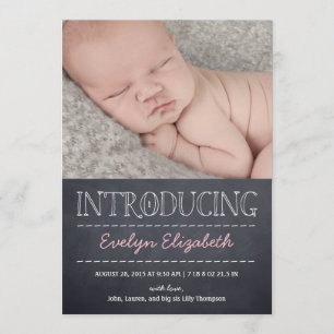 Chalkboard Kijk Birth Announcement - Roze Aankondiging