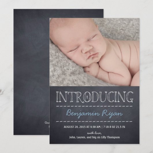 Chalkboard Kijk Birth Announement - Blue Aankondiging (Voorkant / Achterkant)