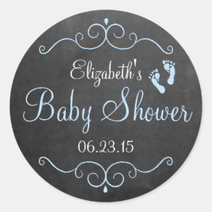 Chalkboard Kijk met een blauw Baby shower met voet Ronde Sticker