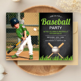 Chalkboard Kinder Baseball Birthday Party Foto Kaart