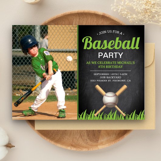 Chalkboard Kinder Baseball Birthday Party Foto Kaart