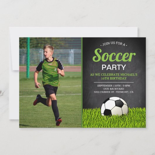 Chalkboard Kinder Voetbal Birthday Foto Kaart (Voorkant)