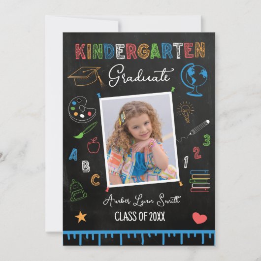Chalkboard Kindergarten Afstuderen Foto Kaart (Voorkant)