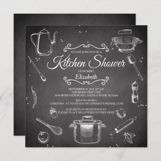 Chalkboard Kitchen Bridal Shower Kaart (Voorkant / Achterkant)