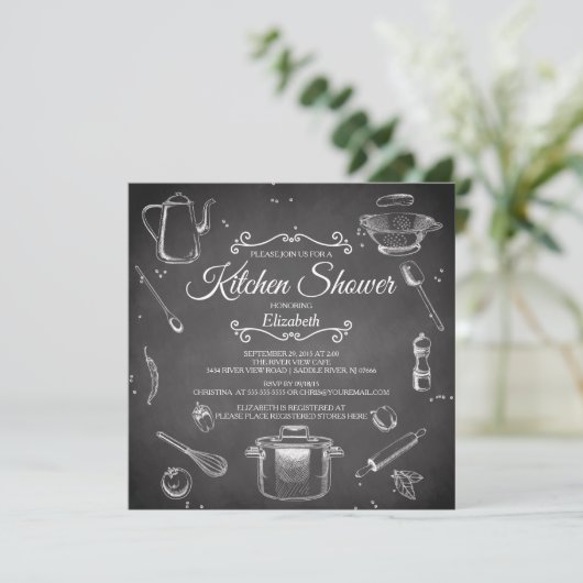 Chalkboard Kitchen Bridal Shower Kaart (Staand voorkant)