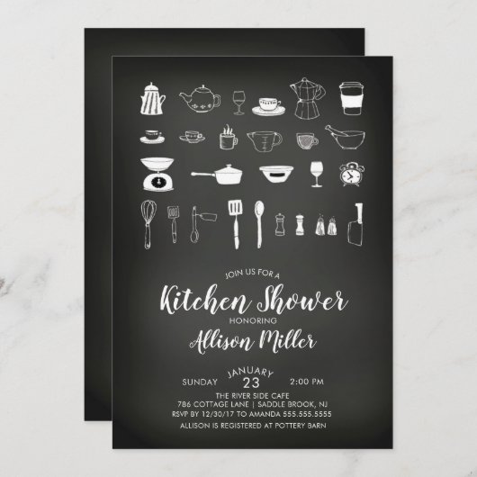 Chalkboard Kitchen Bridal Shower Kaart (Voorkant / Achterkant)