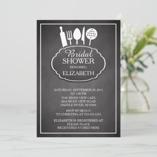 Chalkboard Kitchen Bridal Shower Kaart (Staand voorkant)