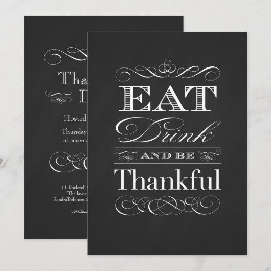  Chalkboard Klassieke Thanksgiving Dinner Kaart (Voorkant / Achterkant)