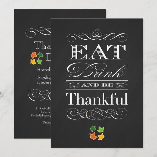  Chalkboard Klassieke Thanksgiving Dinner Kaart (Voorkant / Achterkant)