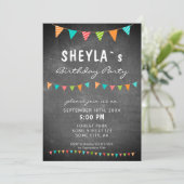 Chalkboard Kleurrijke Bunting Flags Verjaardagsfee Kaart (Staand voorkant)