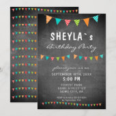 Chalkboard Kleurrijke Bunting Flags Verjaardagsfee Kaart (Voorkant / Achterkant)