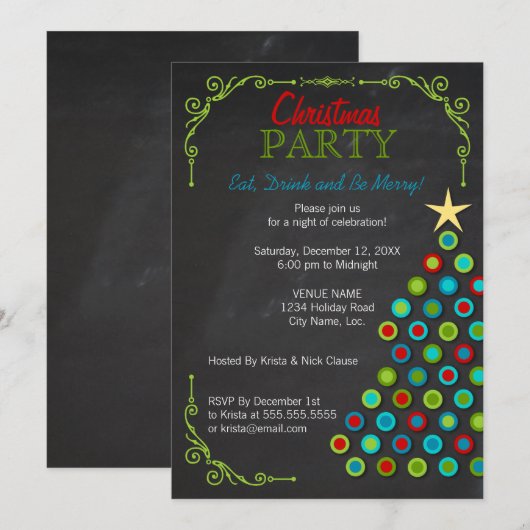 Chalkboard kleurrijke kerstboomfeestdag kaart (Voorkant / Achterkant)