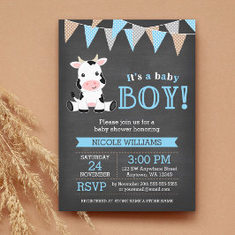 Chalkboard Koe Boy Baby shower Kaart