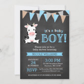 Chalkboard Koe Boy Baby shower Kaart (Voorkant)