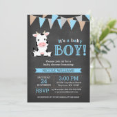 Chalkboard Koe Boy Baby shower Kaart (Staand voorkant)