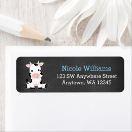 Chalkboard Koe Boy Baby shower Return Address Etiket