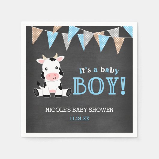 Chalkboard Koe Boy Baby shower Servet (Voorkant)