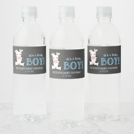 Chalkboard Koe Boy Baby shower Waterfles Etiket