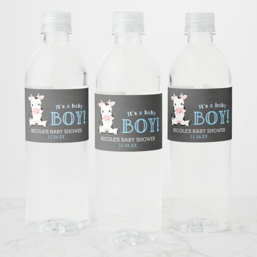 Chalkboard Koe Boy Baby shower Waterfles Etiket (Flessen)
