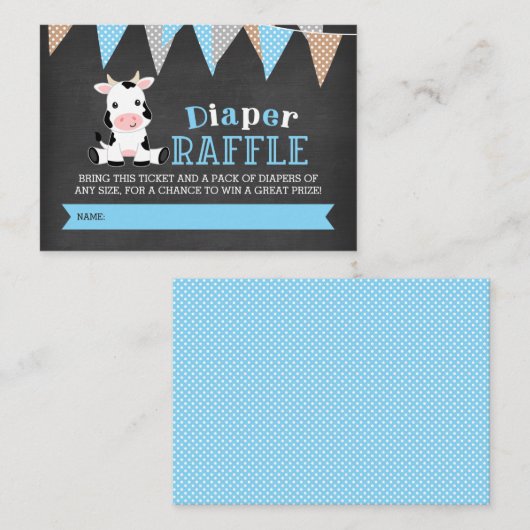 Chalkboard Koe Jongen Luier Raffle Ticket Informatiekaartje (Voorkant / Achterkant)