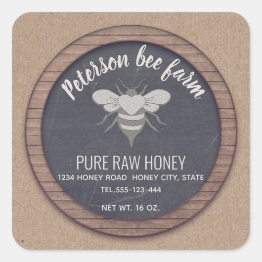 Chalkboard Kraft honeybee honey jar Vierkante Sticker (Voorkant)
