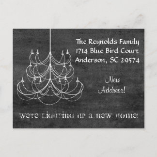 Chalkboard kroonluchter nieuw adres bewegende Kaar Aankondigingskaart