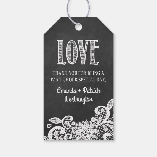 Chalkboard Lace bruiloft gunst dank u cadeau Label Cadeaulabel (Voorkant)