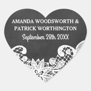Chalkboard + Lace Country Rustieke huwelijksgunste Hart Sticker