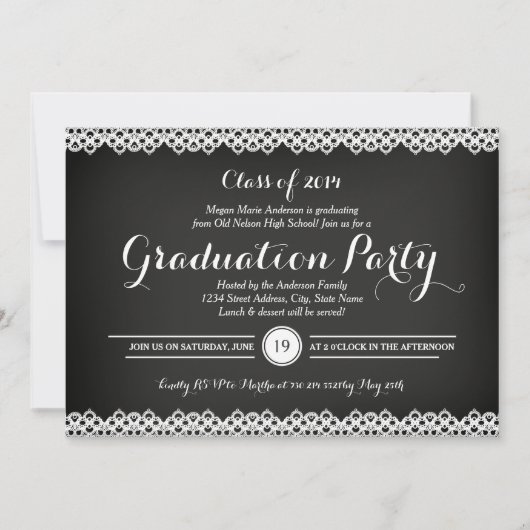 Chalkboard & Lace Graduation Party Uitnodiging (Voorkant)