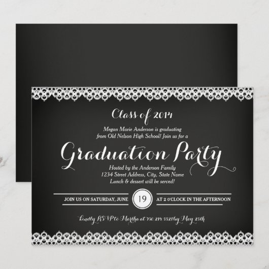 Chalkboard & Lace Graduation Party Uitnodiging (Voorkant / Achterkant)