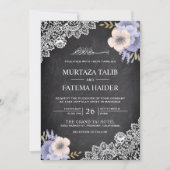 Chalkboard Lace Paarse Floral Islamic Wedding Kaart (Voorkant)
