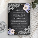 Chalkboard Lace Paarse Floral Islamic Wedding Kaart<br><div class="desc">Nodig uw gasten uit met deze elegante trouwuitnodiging met mooie bloemen en kant met 'Bismillah' in Arabische kalligrafie op een rustige achtergrond van het krijtbord. Voeg eenvoudig uw gebeurtenisdetails op deze makkelijk te gebruiken sjabloon toe om het één-van-een-soort uitnodiging te maken.</div>