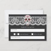 Chalkboard Lace Red & Black Sugar Skull RSVP-kaart Kaart (Voorkant)