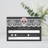 Chalkboard Lace Red & Black Sugar Skull RSVP-kaart Kaart (Staand voorkant)